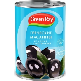 Маслины черные Green Ray гигант с косточкой 425 г (4607034027476)