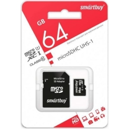 Карта памяти Smartbuy Micro SD 64 Gb(Class 10)SDXC, 1 адаптер UHS-1 COMPACT