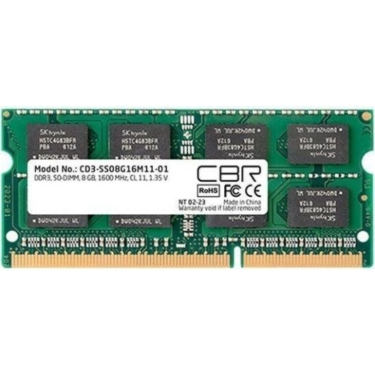 ОЗУ CBR CD3-SS08G16M11-01 DDR3 SODIMM 8GB PC3-12800, 1600MHz, CL11, 1.35V