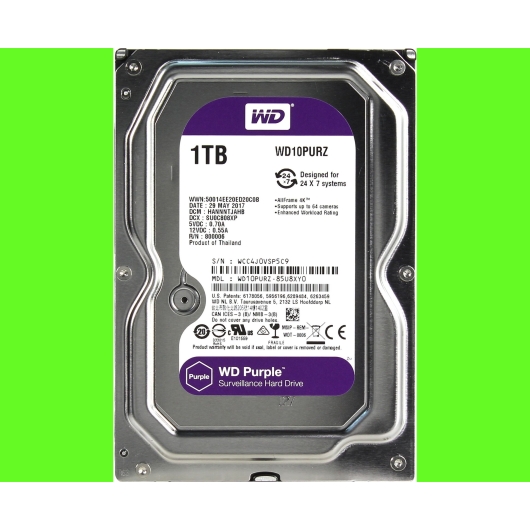 HDD 3.5" 1.0TB IntelliPower SATA3 64MB WD Purple (WD10PURZ) 24/7, для систем наблюдения (до 64 камер), AllFrame 4K уменьшает потери кадров