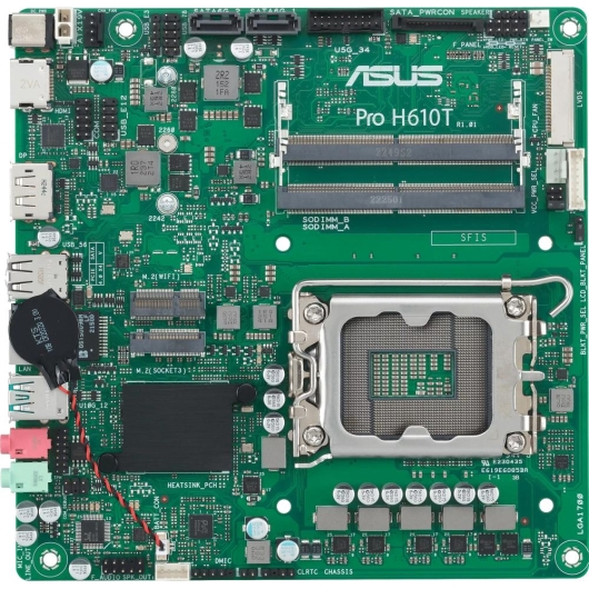 Материнская плата ASUS Pro H610T-CSM (90MB1G60-M0EAYC), LGA1700, H610, 2*DDR5, DP+HDMI, 2 SATA 6.0, M.2, USB 3.2, USB 2.0, mITX